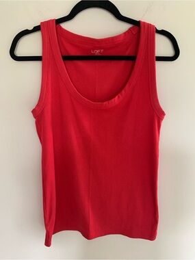 LOFT Coral-Red Ribbed Scoop Neck Tank